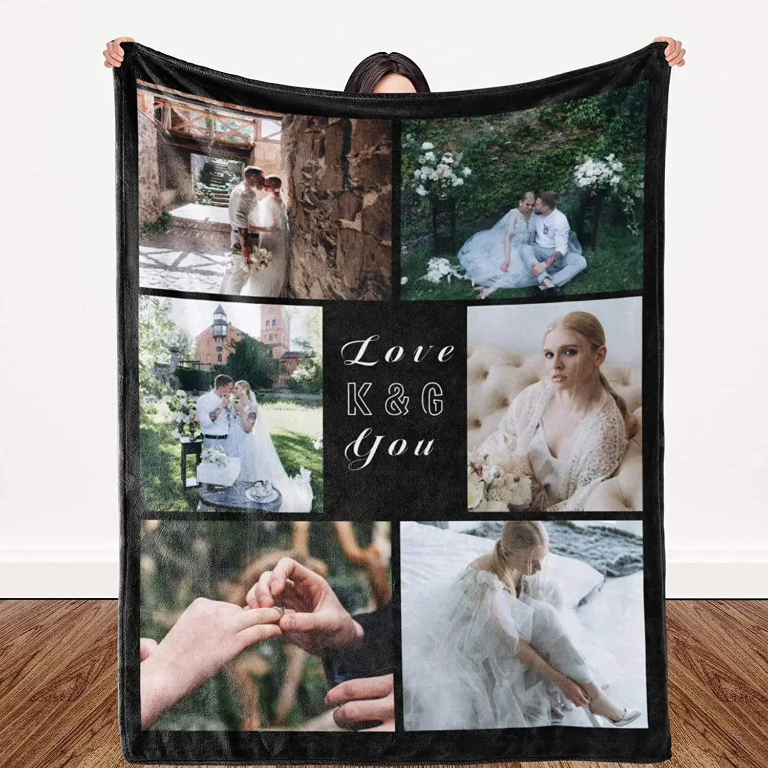 I Love You Custom Blanket with Photo Collage Text Personalized Picture Throw Blanket for Christmas Valentine\'s Day Birthday Gift