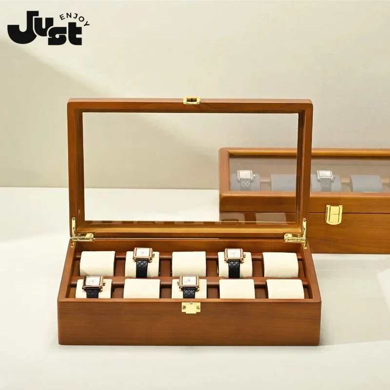 

10 Grids Solid Wood Watch Box Watch Holder Storage Case Wrist Watch Display Box For Man Women Visual Storage