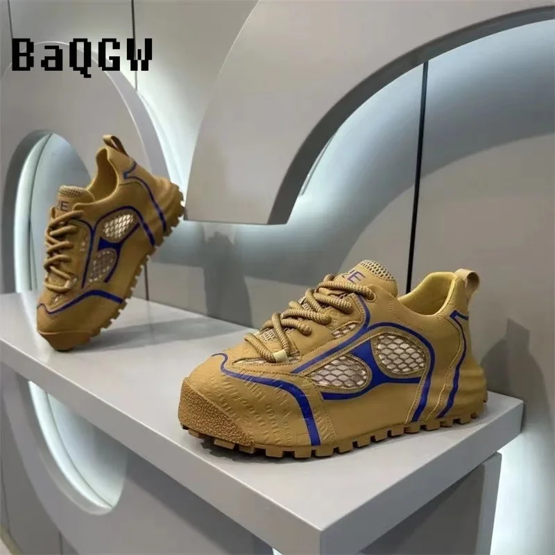 Mesh Breathable Summer Men Chunky Sneakers Retro Running Shoes Fashion Casual Color Block Height Increased Platform Sport Shoes