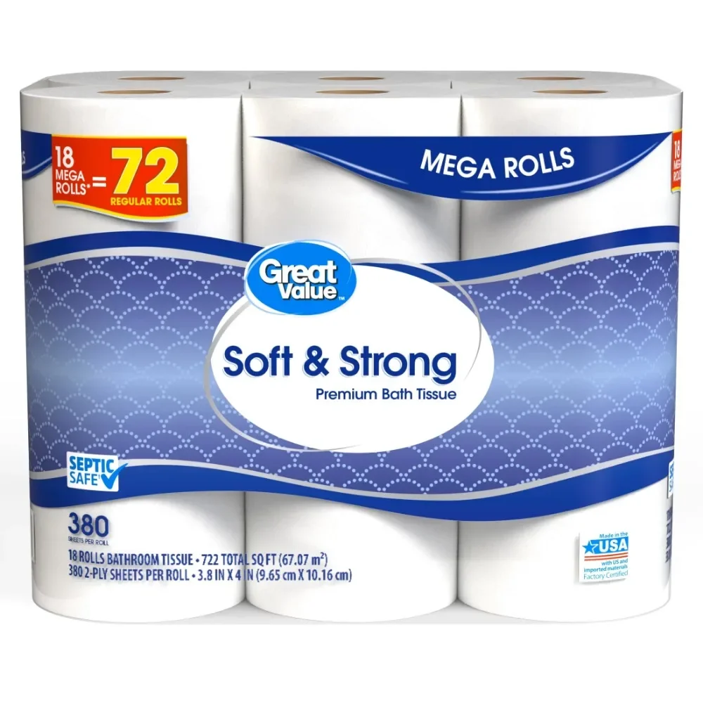 Great Value Soft & Strong Premium Toilet Paper, 18 Mega Rolls