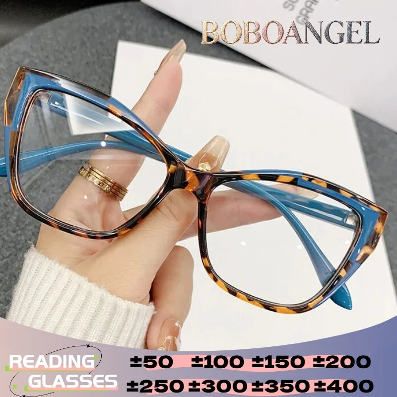 

BOBOANGEL Women Cat Eye Reading Glasses Geometric Fashion Gradient Anti Blue Ray Progressive Prescription Myopia Eyeware