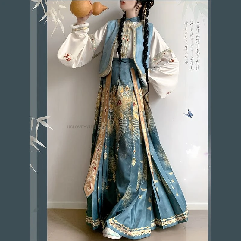 Winter Ming Dynasty Hanfu Dress Women Original Ma Mian Skirts Christmas New Year Costume Chinese Ancient Cosplay Clothing - Detail 1