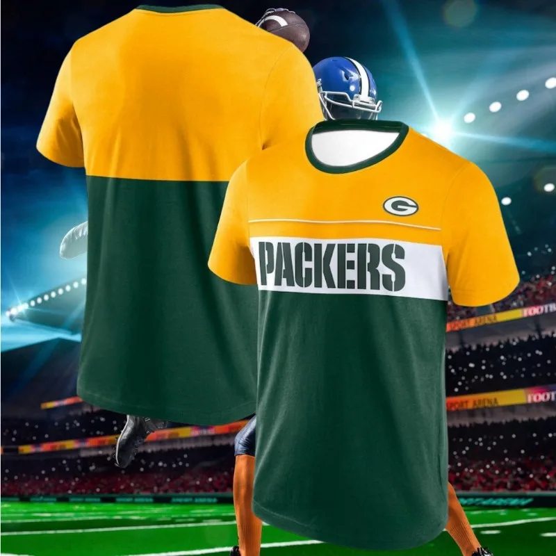 تي شيرت NFL Green Bay Packaging Team Jersey للرجال بأكمام قصيرة إصدار مروحة رياضية كاجوال مريحة ومسامية