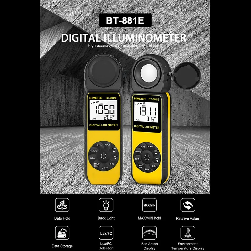 A76X-BT-881E draagbare digitale luxmeter, LCD-scherm, lichtmeetinstrument voor intensiteit van 1 - 300.000 lux