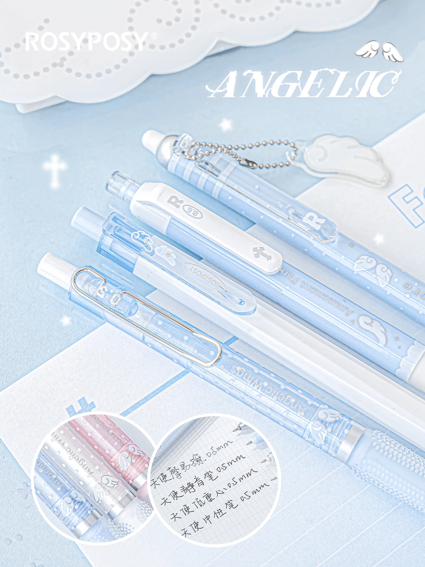 Angelic Series Pearl Angel Wings Gelstifte, süßer Engel, 4er-Pack, sanft schreibende 0,5-mm-Kugelschreiber, Tintenroller, schwarze Tinte, A3138 – Detail 3