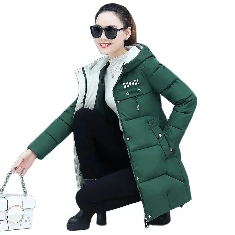 Fashion Mid-length Women's 2023winter New Style Stitching Warm Korean Version Slim Cotton Clothes