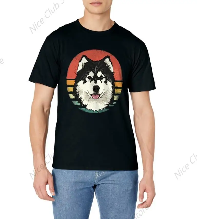 Alaskan Malamute Dog Face Retro Style Animal Malamute Mom T-Shirt