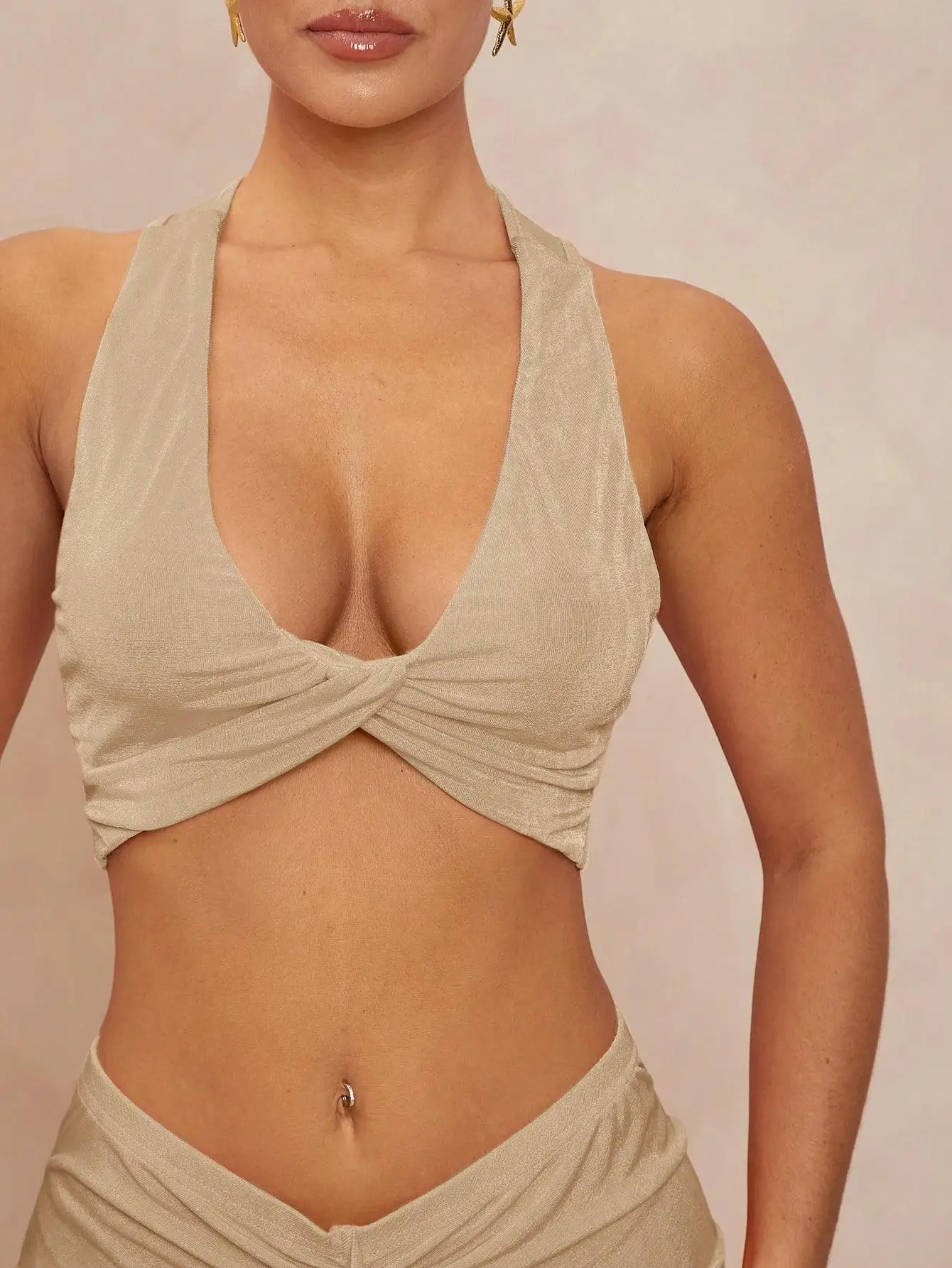 

Elegant Knot Neckline Slit Gown Slimming Fit Floor Length Polyester Fiber Spring Summer New Arrival for Ladies Two Piece Outfit