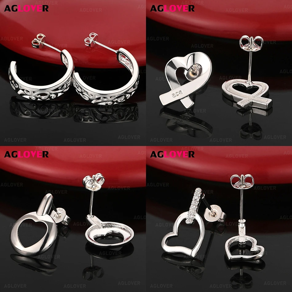 

AGLOVER 925 Sterling Silver Creative Heart-Shaped Love Earrings Women Fashionable and Versatile Engagement Wedding Jewelry