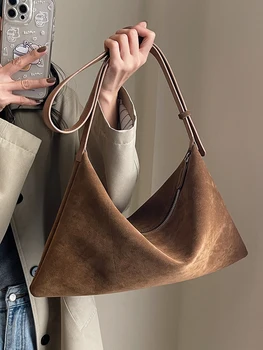 Bolso de mano de gamuza Vintage para mujer, bolsos de hombro tipo bandolera de gran capacidad para ir al trabajo, tendencia de moda, para otoño e invierno