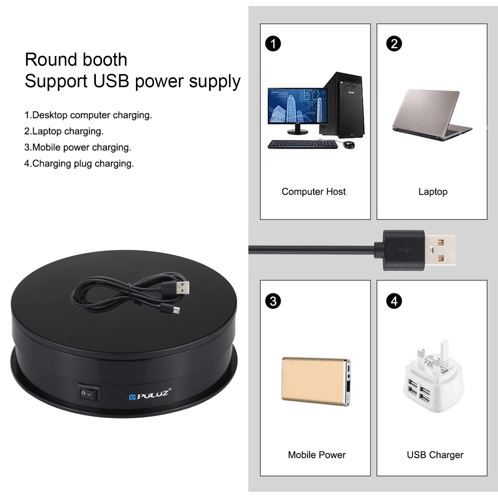 PULUZ 15 سنتيمتر/30 سنتيمتر USB الكهربائية الدورية الدوار عرض موقف تصوير الفيديو الدعائم القرص الدوار للتصوير الفوتوغرافي فيديو مدونة فيديو اطلاق النار #3