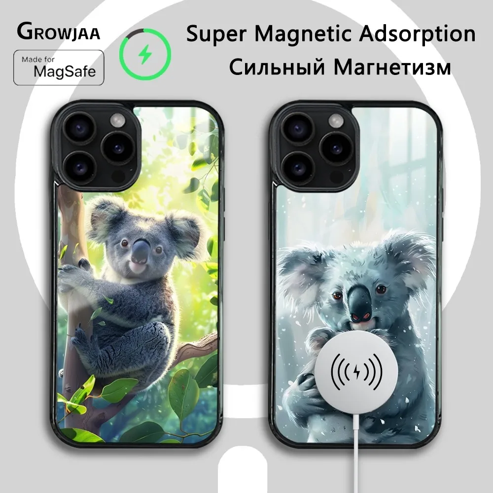 Cute Animal Koala Phone Case For iPhone 16 15 14 13 12 11 Pro Max Plus Mini Magsafe Mirror Wireless Magnetic Cover