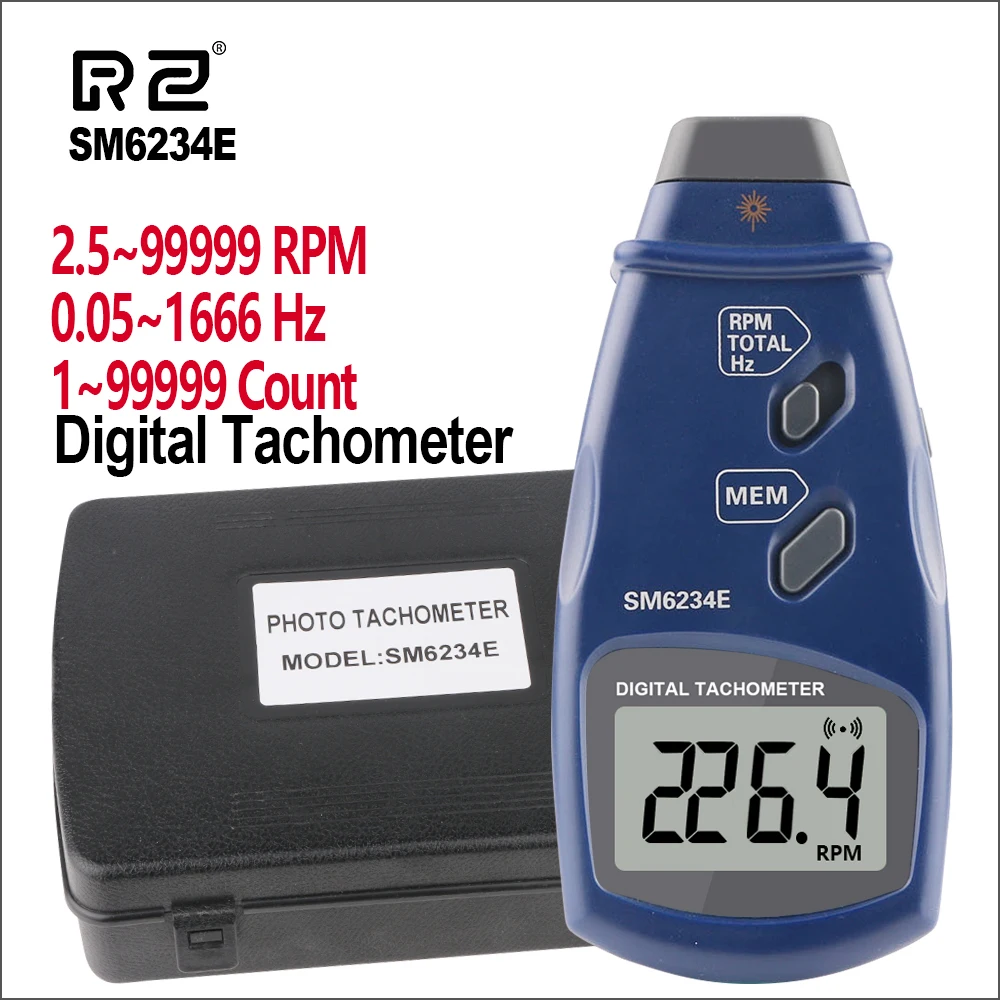 RZ Digital laser Tachometer Hand-Held Non-contact Photoelectric Laser Tachometer RPM Meter Speed Measurement Tools SM6234E