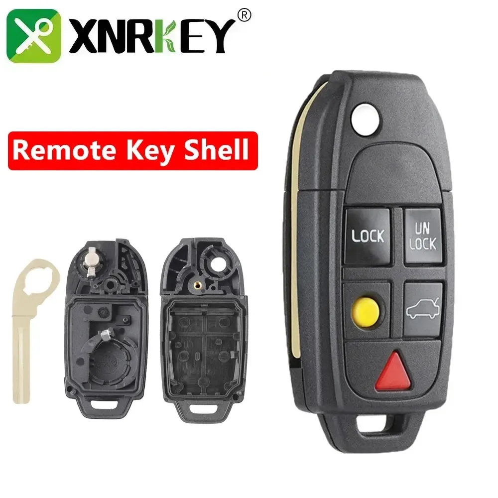 

XNRKEY 4+1 5 Button Flip Remote Car Key Shell Fob For Volvo S4 S60 S80 V70 XC70 XC90 C30 V50 2003-2014 Replacement Key Case