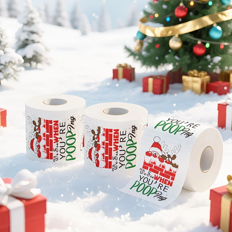 Santa Claus Elk Pattern Toilet Paper-Festive Christmas Bathroom Decor,Holiday Ornament,Home Decoration,Christmas Bathroom Decor