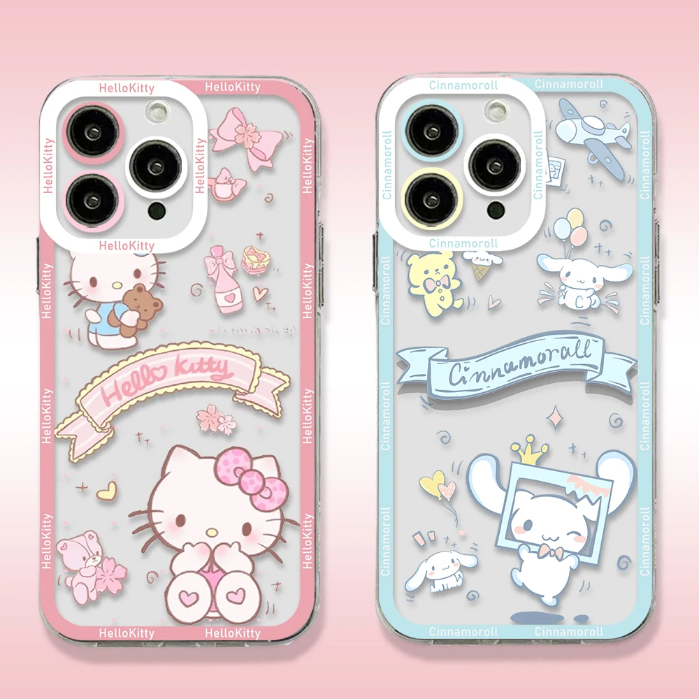 Cartoon Hello Kitty Cinnamoroll Pochacco Phone Case For Samsung S24 S23 S22 S21 S20 S10 FE Note20 Plus Ultra 5G Clear Soft Cover