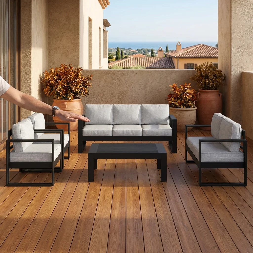 현대적인 고급 야외 소파 세트, 블랙 알루미늄 프레임, - Outdoor Furniture Luxury 리뷰 및 가격