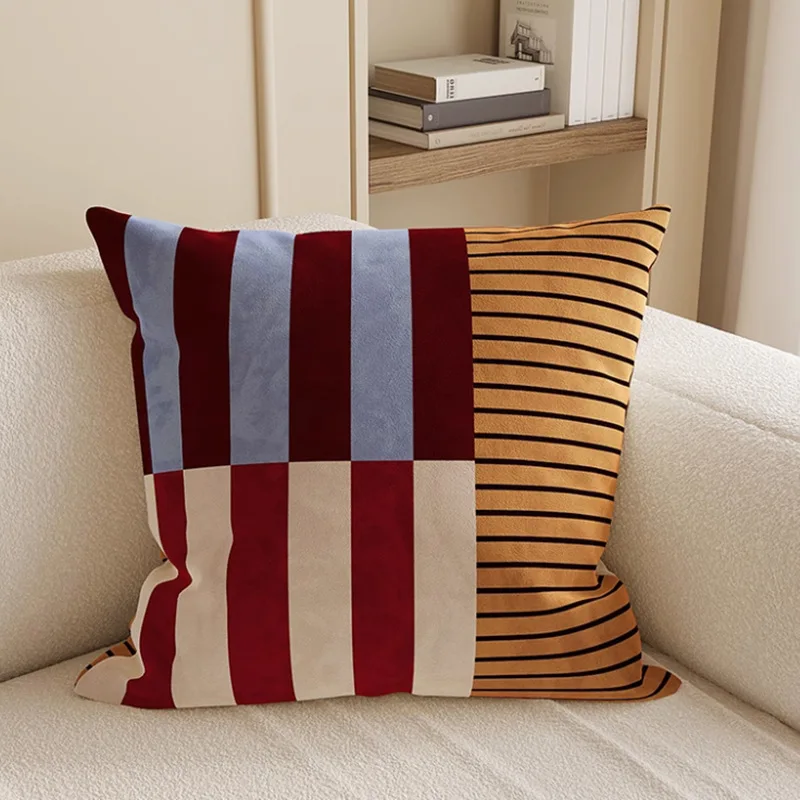 Modern Color Block Dutch Velvet Pillow Cover Square Cushion Case for Sofa Living Room