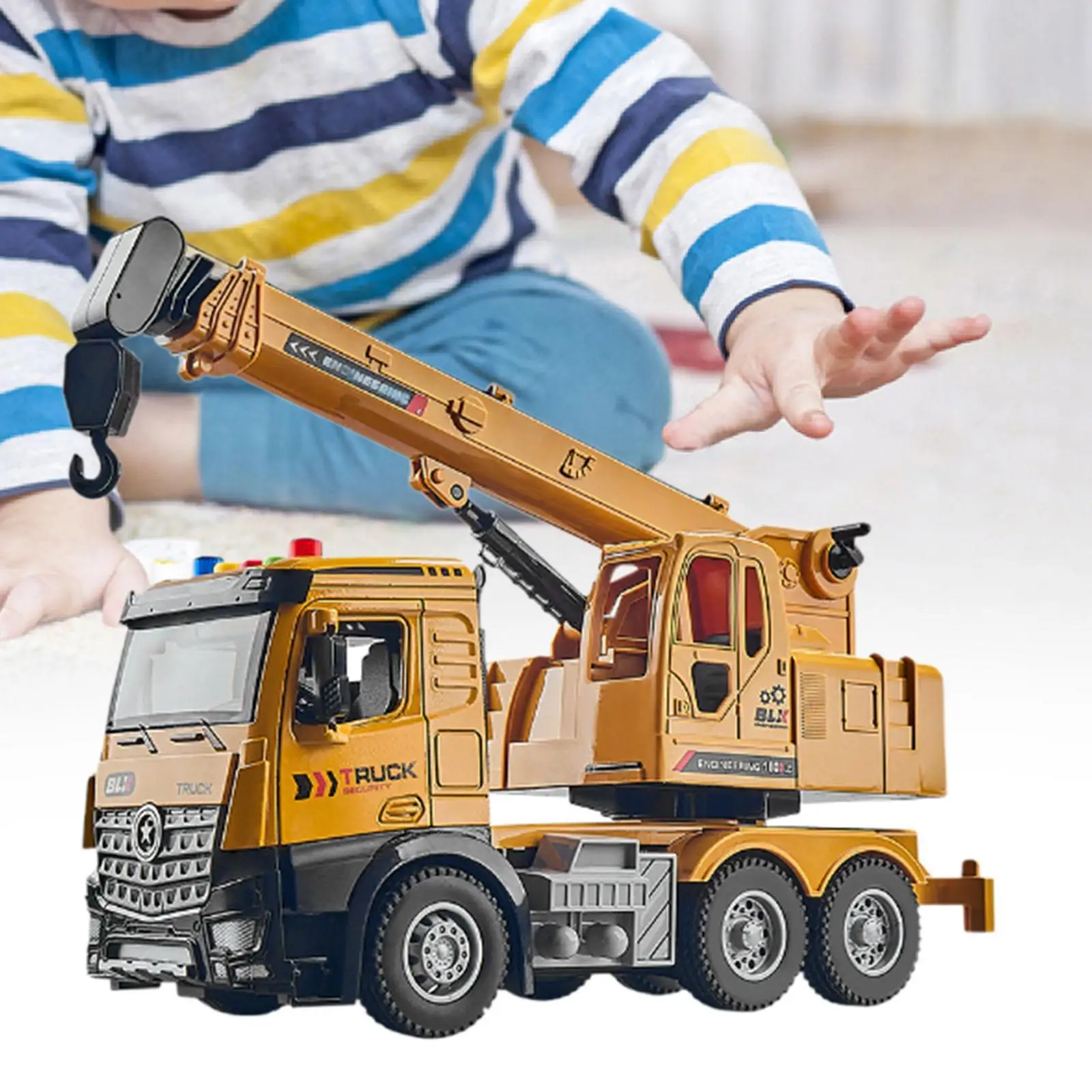 Crane Truck Toy Flexible Joints Simulation Birthday Gift Realistic Pretend Play Crane Toy Trucks for Boys Ages 3-7 Toddlers Kids