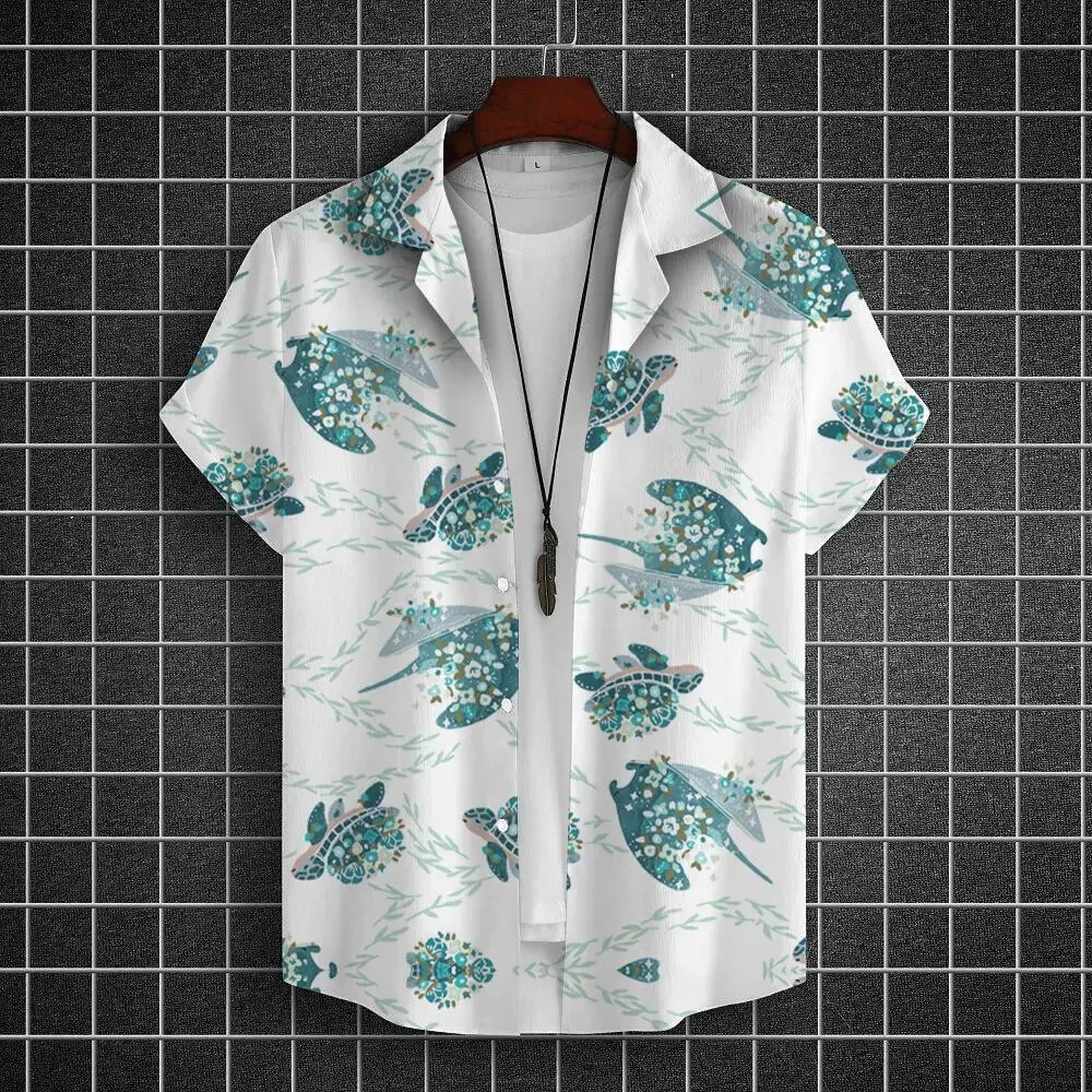 Men's Animal Hawaiian Shirt, Turtle Pattern, 3D Print, Oversized Shirts, Summer Shirt for Men, Street Casual, Daily Short Sleeve