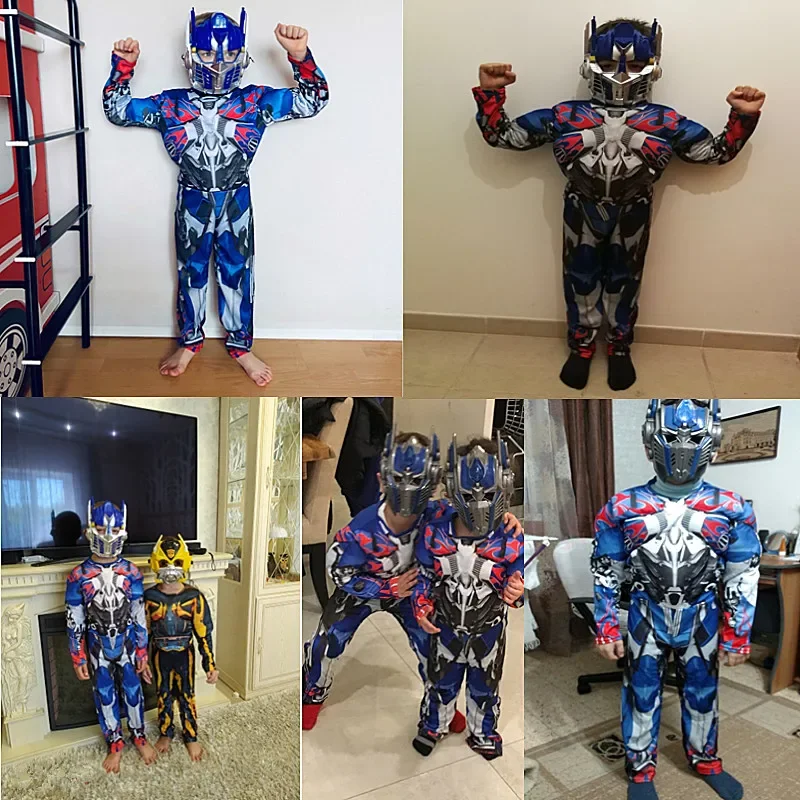 Optimus Prime Superhero Kids Movie Character Bumblebee Fantasy Muscle Costume Boys Girls Halloween Mask Jumpsuit image 3