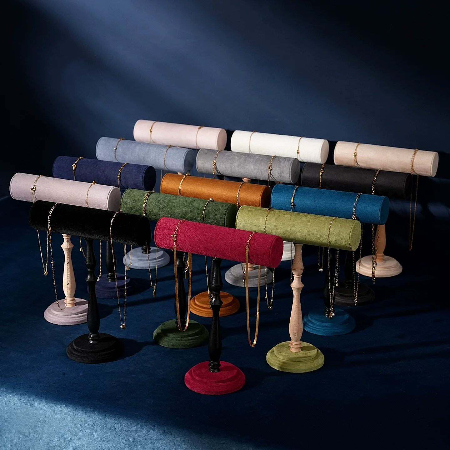 

Velvet Wooden Jewelry Display Stand - Multi-Color Bracelet & Bangle Holder for Store Window Display and Photo Shooting Props