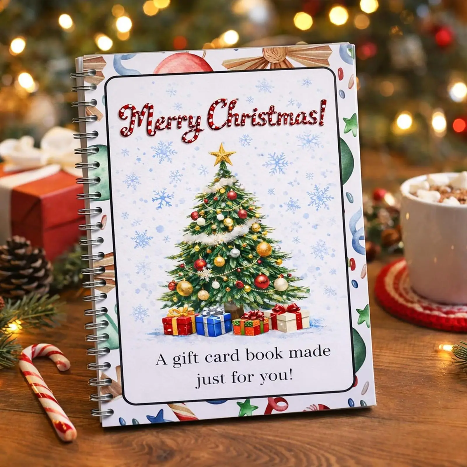 Multi-Page Holographic Christmas Gift Card Booklet Festive Santa Holiday Greeting Book Coupon Holder creative surprise gifts