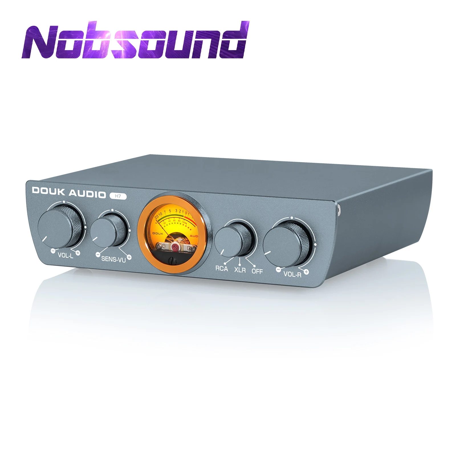 Nobsound H7 HiFi Class D Balanced XLR / RCA Home Desk Stereo Power Amplifier for Speakers with VU Meter 300W+300W