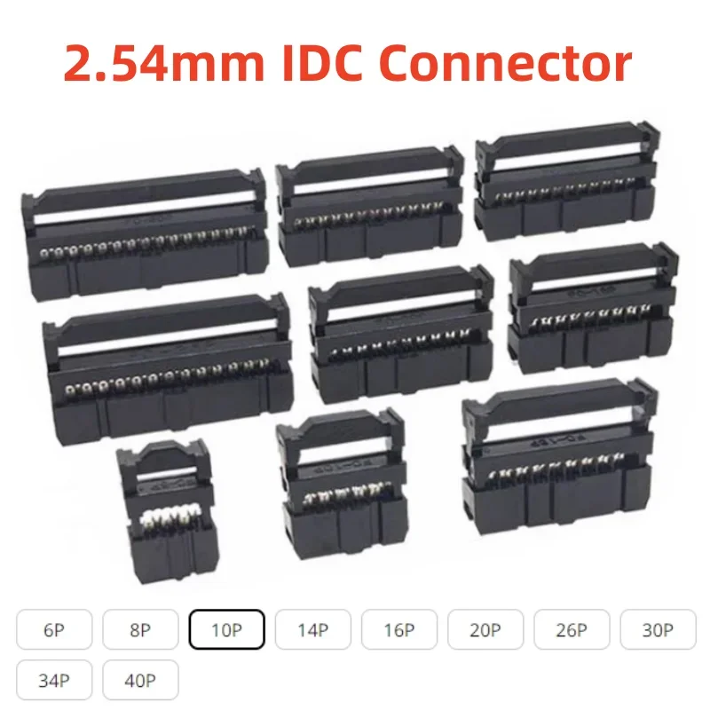 10set Dual Row Pitch 2.54mm IDC Connector 10-pin cable socket FC-6P FC-8P FC-10P FC-14P FC-16P To FC-40P IDC Socket 2x5 Pin