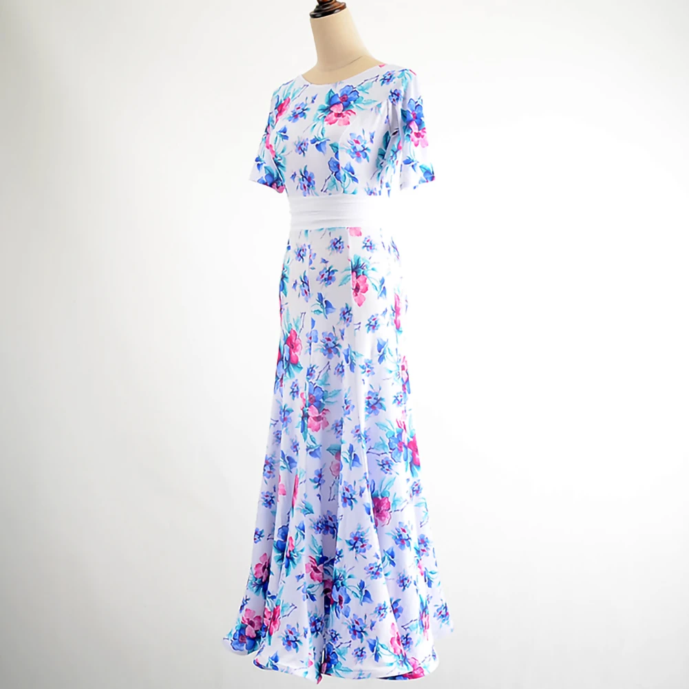 Abito da ballo da sala bianco Torneo Abiti da competizione standard senza schienale con stampa leopardata nera Tango girocollo maniche corte