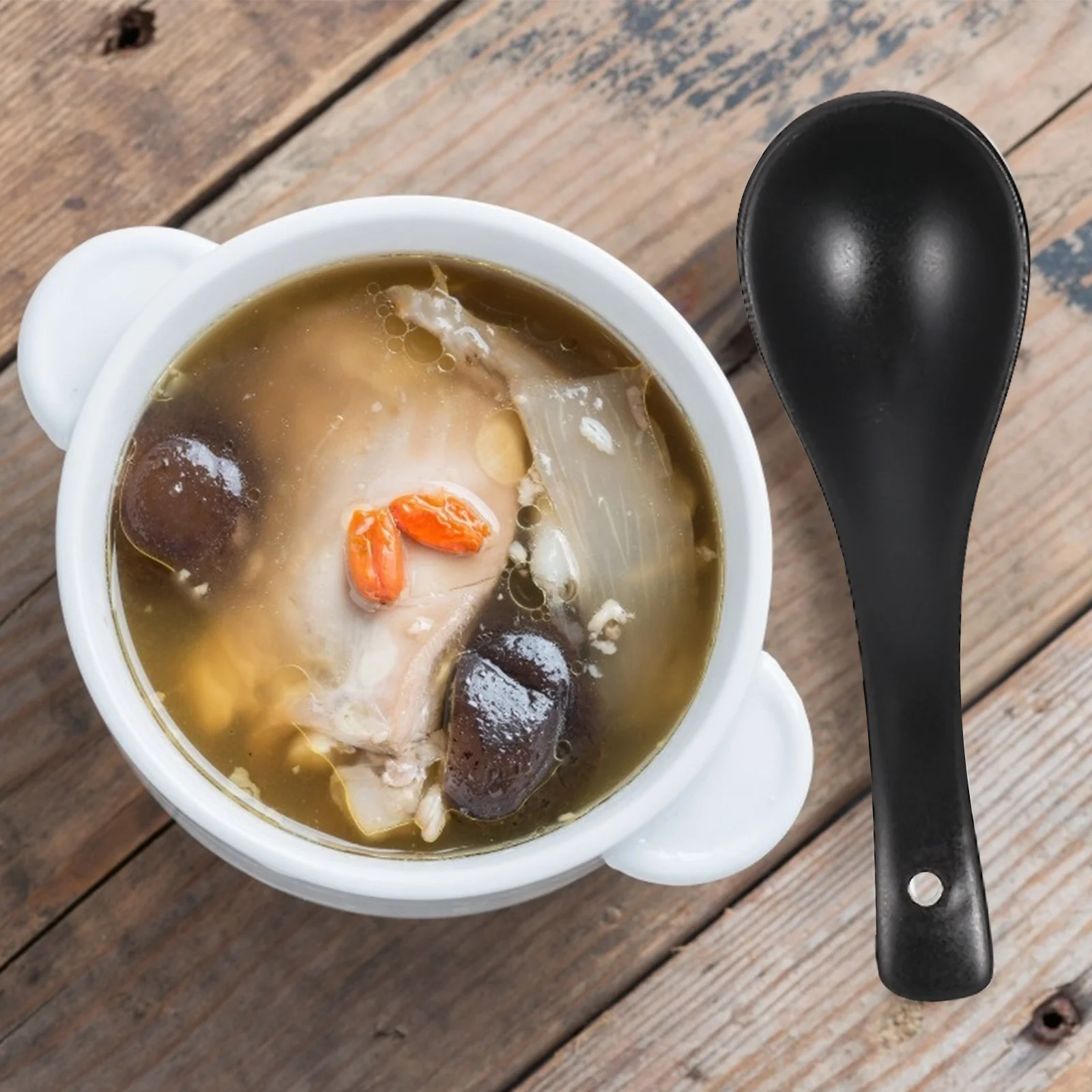 

6Pcs Black Small Soup Spoons Fine Polished Surface Comfortable Handheld Ideal for Restaurant Canteen Daily Use