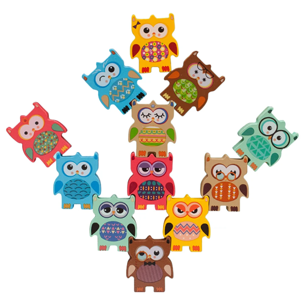 

12 Pcs Owl Balance Wood Toy Stacking Games Puzzle Safe Educational Building Blocks for Toddlers Coordination Creativity Fun