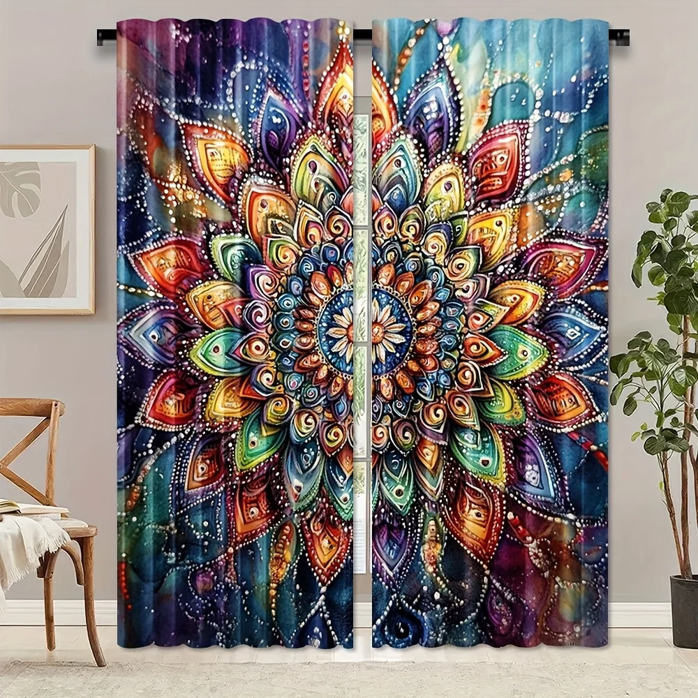 Colorful Bohemian Mandalas Print Drapes Room Darkening Window Curtains for Home Decor,Rod Pocket Blackout Curtains Bedroom