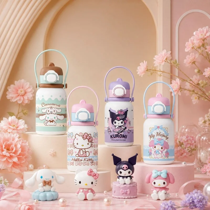 X&W Sanrio Handheld Thermos Cup 316L Stainless Steel Cartoon Water Bottle for Kid Summer Ice Tumbler with Pop-up Lid Lovely Gift view 6