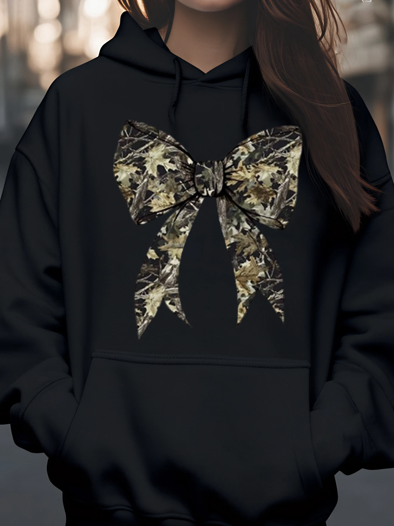 التمويه القوس طباعة هوديي الشكر عارضة ارتداء النساء