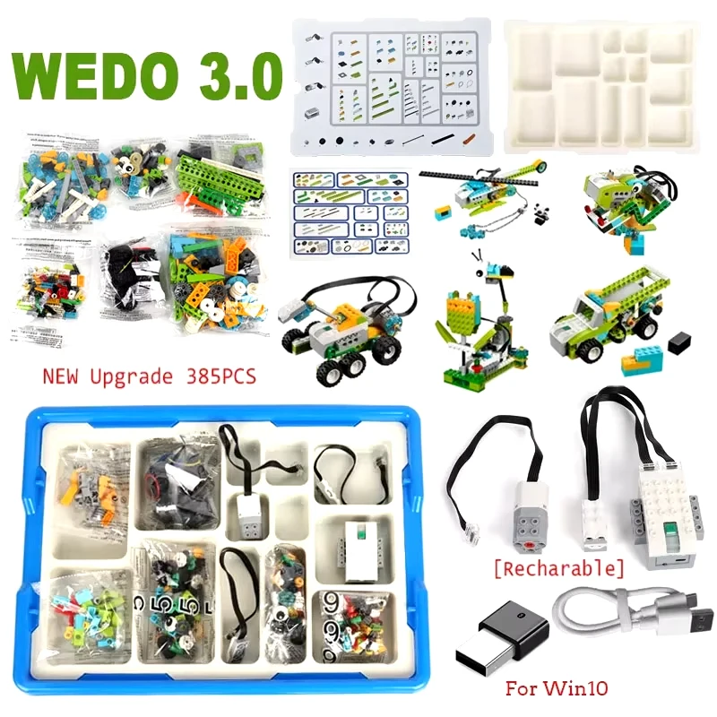 WeDo 2.0 로봇 건설 빌딩 블록, 스템 WeDo 3.0 코어 세트, Tech 교육용 DIY 완구, 벽돌 부품, 385 개, 신제품