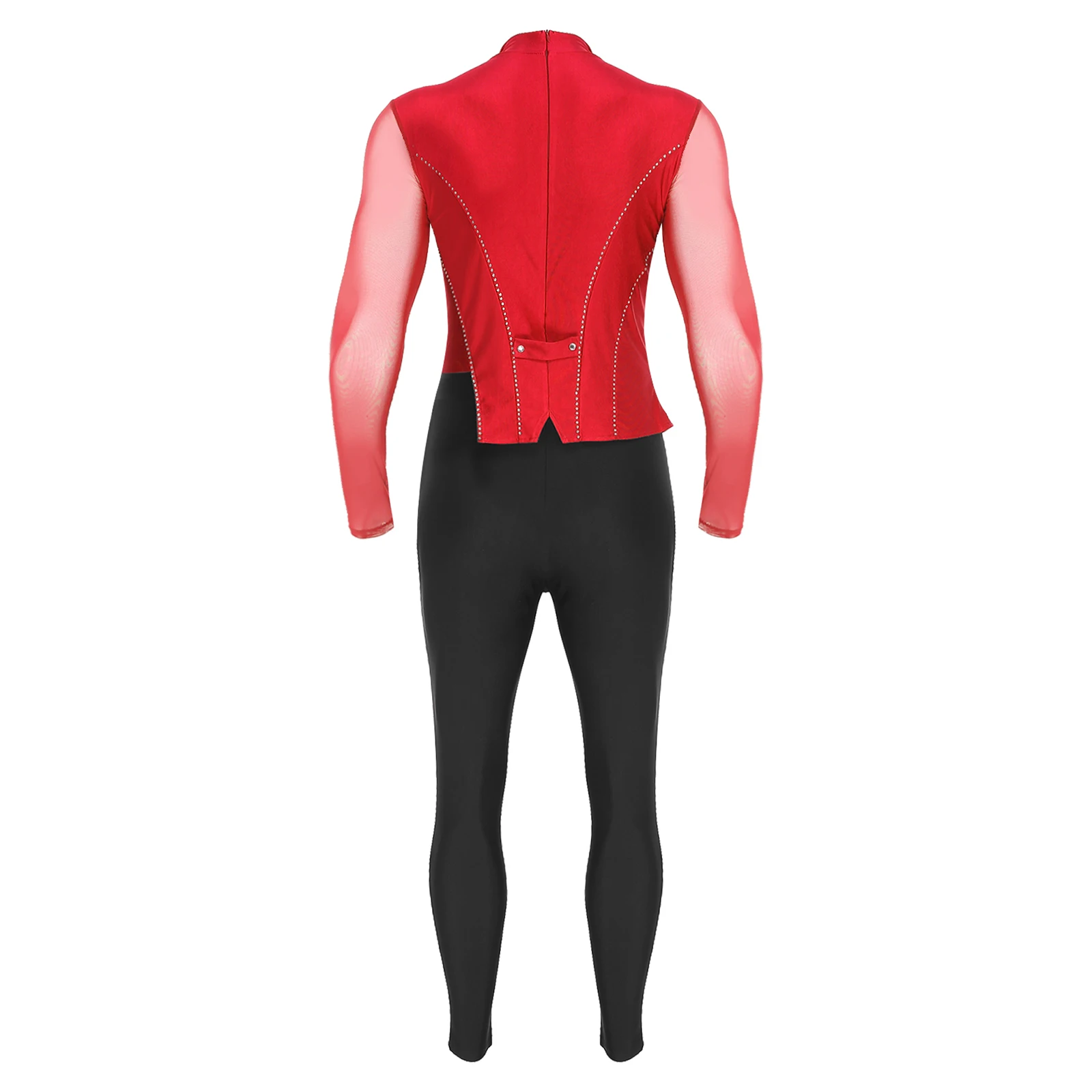 Mens's Acrobatics Leotards Performance Costume Male Dance Artistic Skating Tight Mesh Gymnastics Jumpsuit Latin Dance Bodysuit