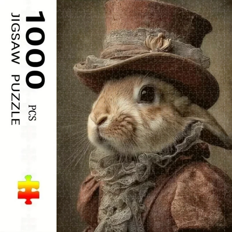 500/1000pcs for Adults Jigsaw Puzzle  Victorian Rabbit  Pattern Challenging Large-Scale Brain Teaser with Complex Patterns