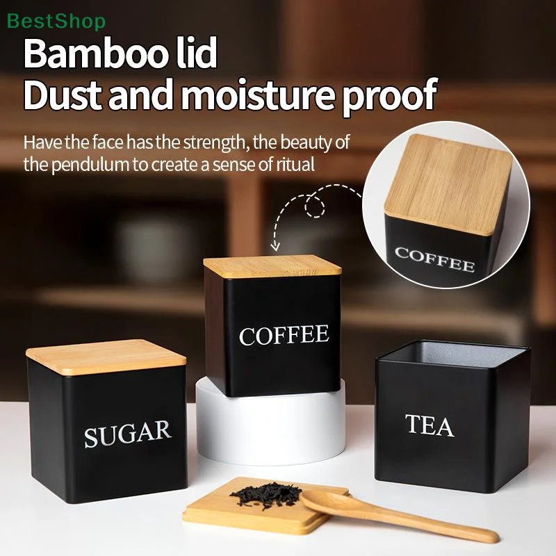 3Pcs 1L Coffee Bean Storage Canisters Tea Sugar Vacuum Sealed Jars Iron Canisters Heat Kitchen Cream Can Airtight Lid