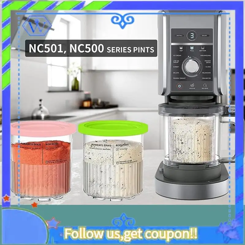 Easy To Use Replacement For Ninja Creami Pints And Lids - 4 Pack NC501, Compatible With Ninja NC501 NC500 Series Creami Deluxe
