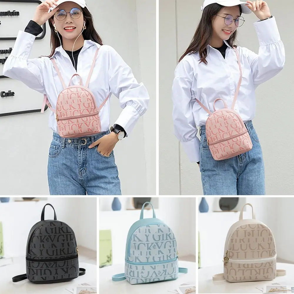 Cute PU Leather Small Backpack Letter Printed Multi-purpose Back Pack Daily Purse Women Ladies