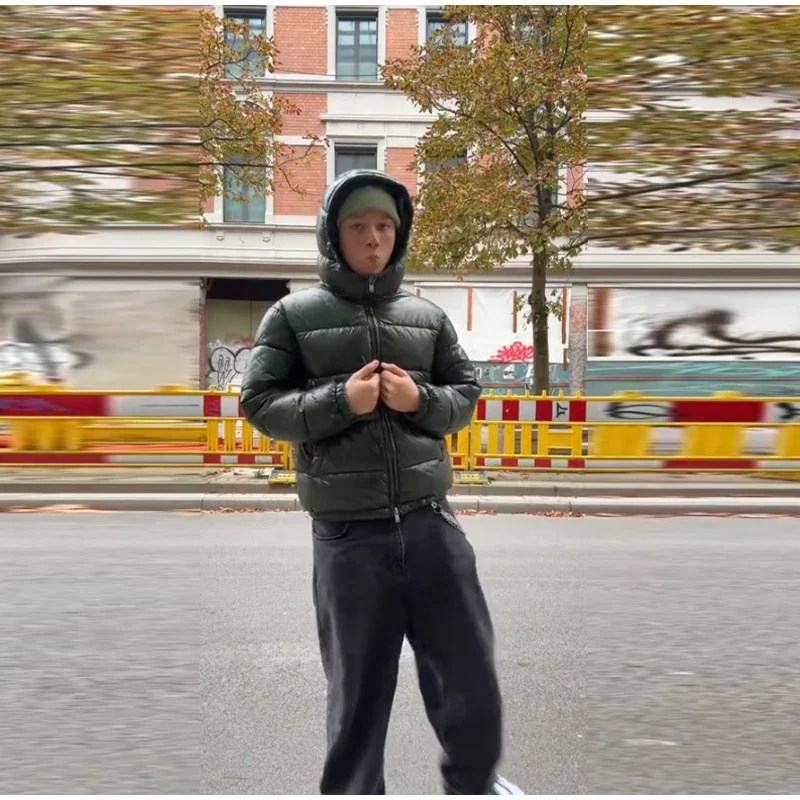 أزياء سوداء لامعة مقنعين معطف القطن المرأة عارضة الوقوف طوق سستة ضئيلة سترة دافئة سيدة الشتاء اليومية تخفيف ملابس خارجية #5