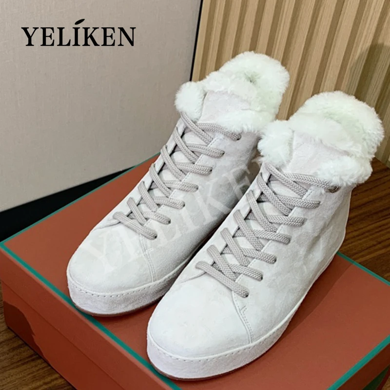 Autumn winter women's designer walking shoes lace up high top cotton shoes ladies wool warm snow boots woman retro casual shoes