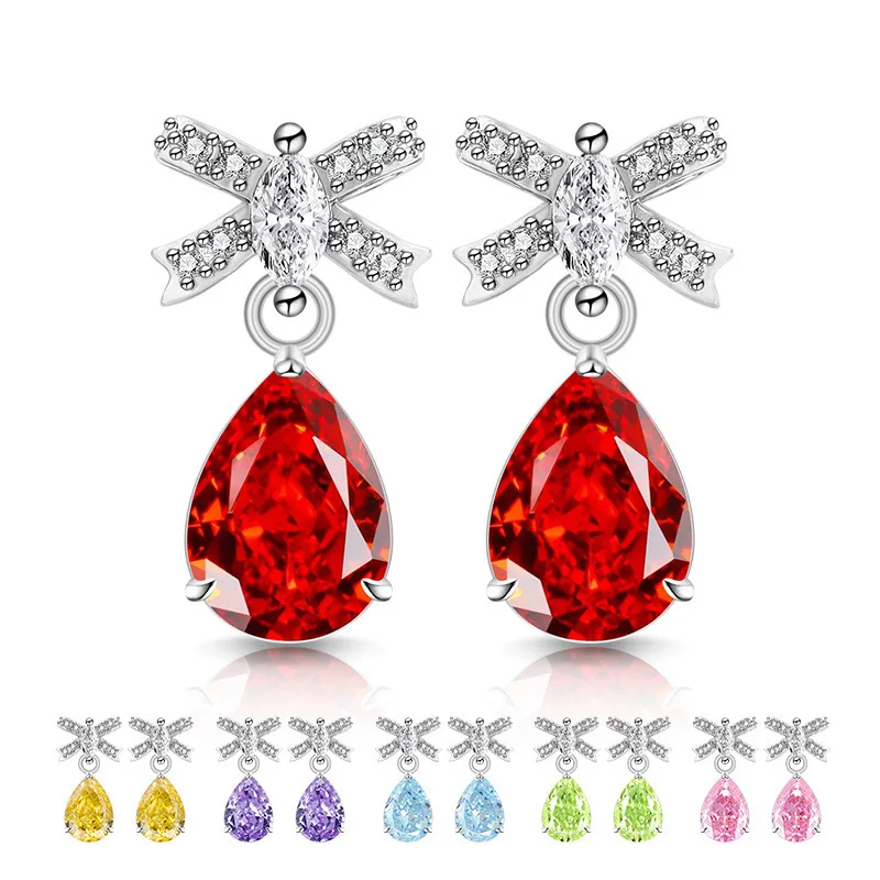 

Серьги-гвоздики из стерлингового серебра 925 пробы с ледяным цветком и бантом в форме груши, блестящие милые женские серьги-гвоздики с высокоуглеродистым бриллиантом