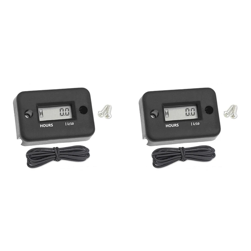 2X Waterproof LCD Display Digital Hour Meter Inductive Timer For Bike Motorcycle ATV Snowmobile Engine, Black