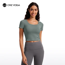 CRZ YOGA Butterluxe Short Sleeve Shirts for Women Scoop Neck Casual Crop Tops Workout Yoga Basic Slim Fit T-Shirts