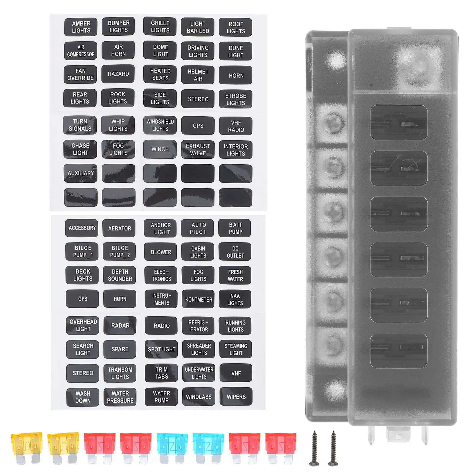 

1 set 6 Way Fuse Box Automotive Fused Distribution Block Marine Boat Electrical Material 8 Fuses Car Insurance Wire