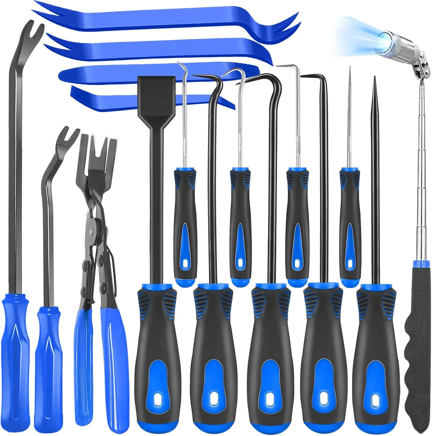 

17Pcs Mechanic Hook & Pick Tool Set with Magnetic Pickup, Rivet Puller, Gasket Scraper, Non-Scratch Pry Tools for Automotive Rep