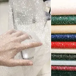 Shiny Glitter Sequin Soft Net Yarn Lace Sparkle Tulle Silver Mesh Fabric DIY Sewing Wedding Dress Veil Dance Tutu Decor Props