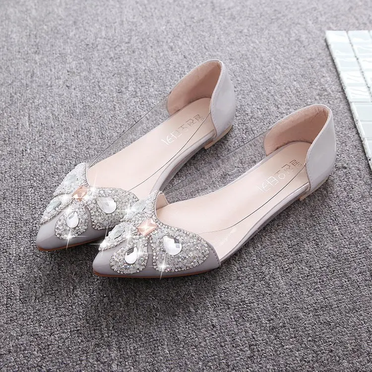 New Springs Women Flats 2022 New Spring Flat Shoes Pointed Soft Bottom Sexy Sandals Fashion Shoes Rhinestone Bows For Girls
